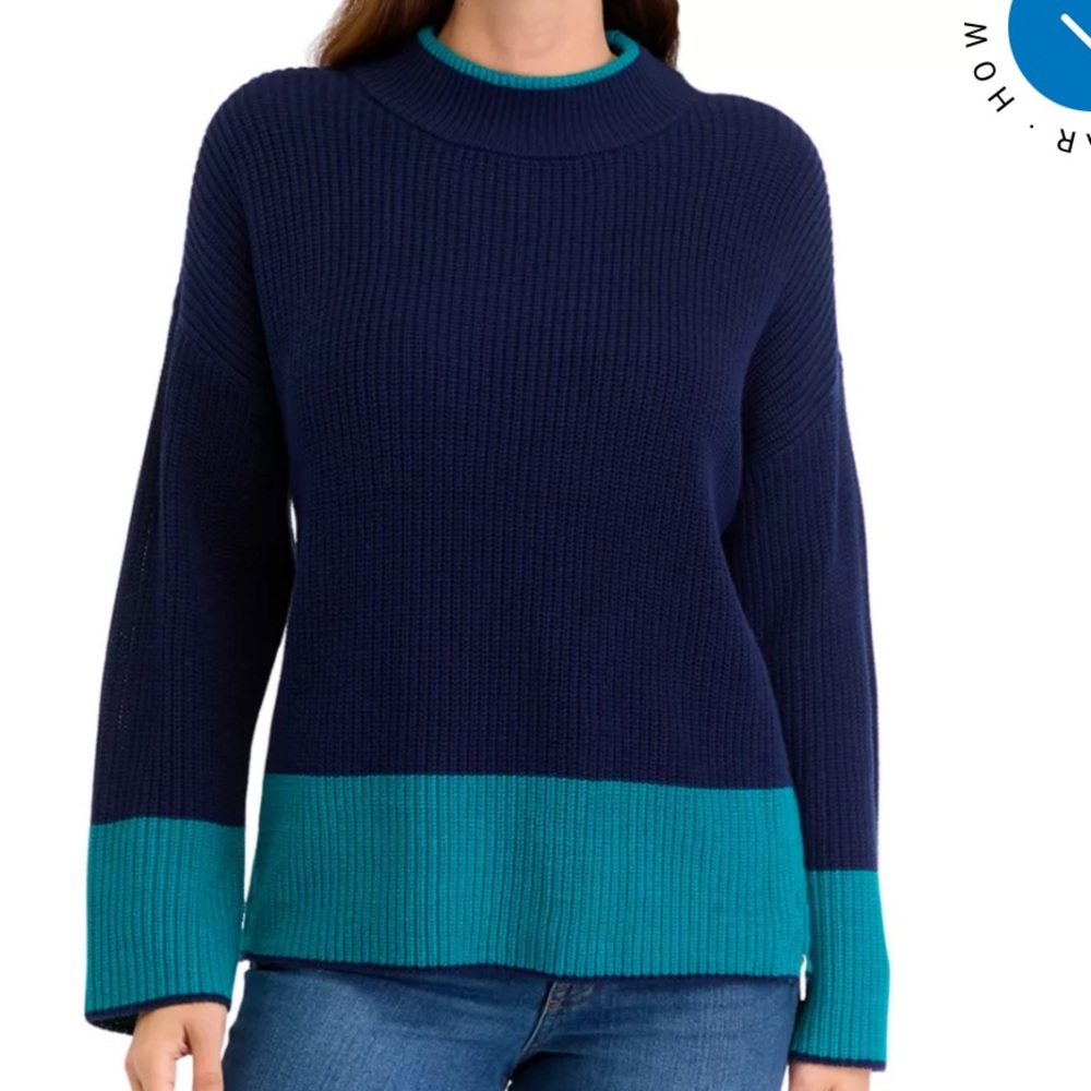 NWT Crown & Ivy Color Block Teal/Navy Knit Sweater w/ Side Gold Zippers S - Picture 1 of 8